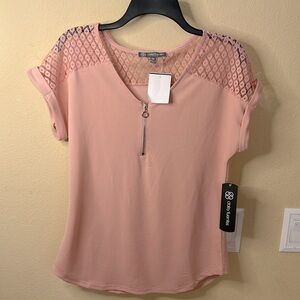 Sheer pink short sleeve blouse